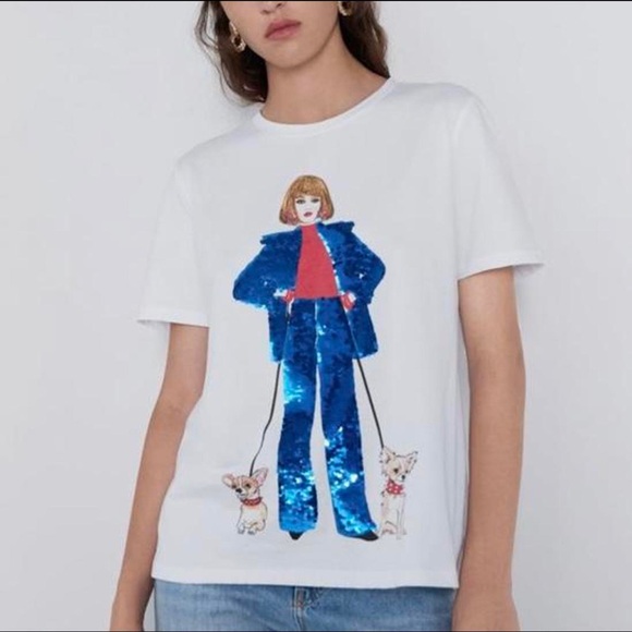 Zara Tops - ZARA size M women’s graphic sequined T-Shirt